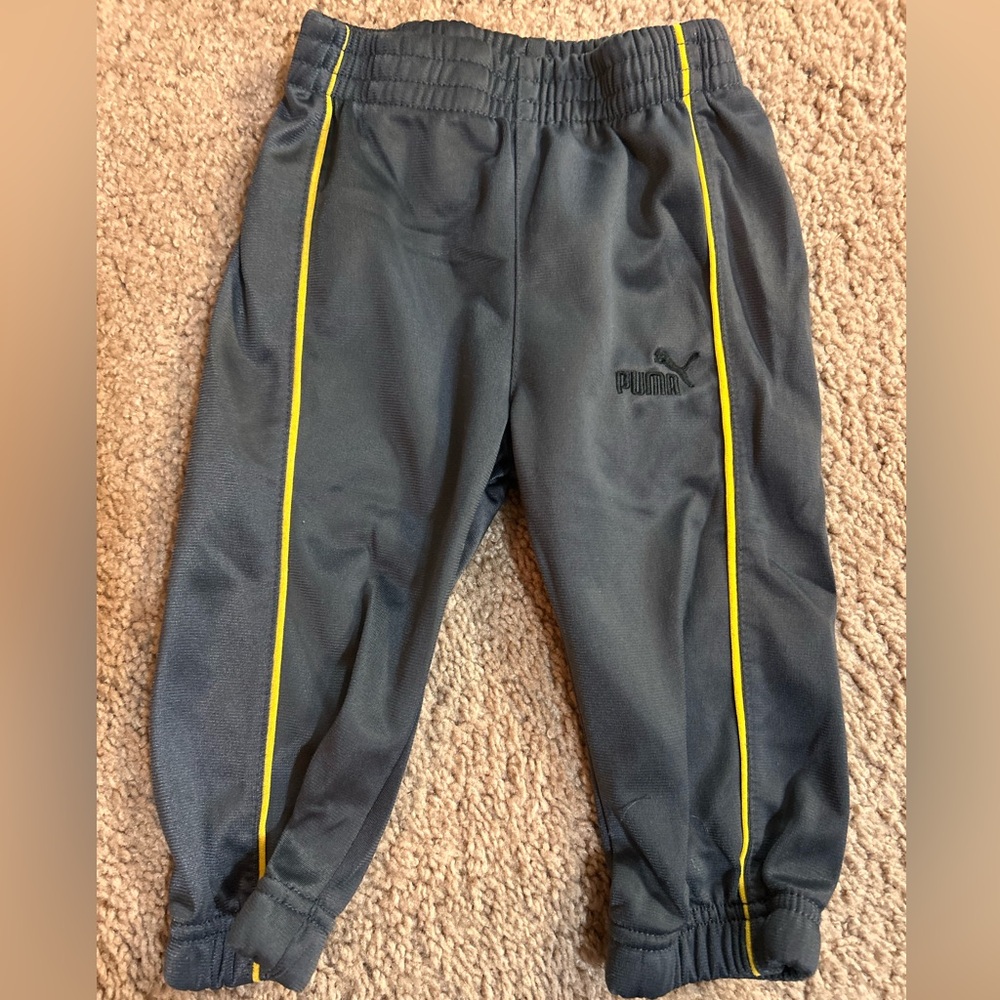 Puma Kids Charcoal Joggers with Yellow Stripes
